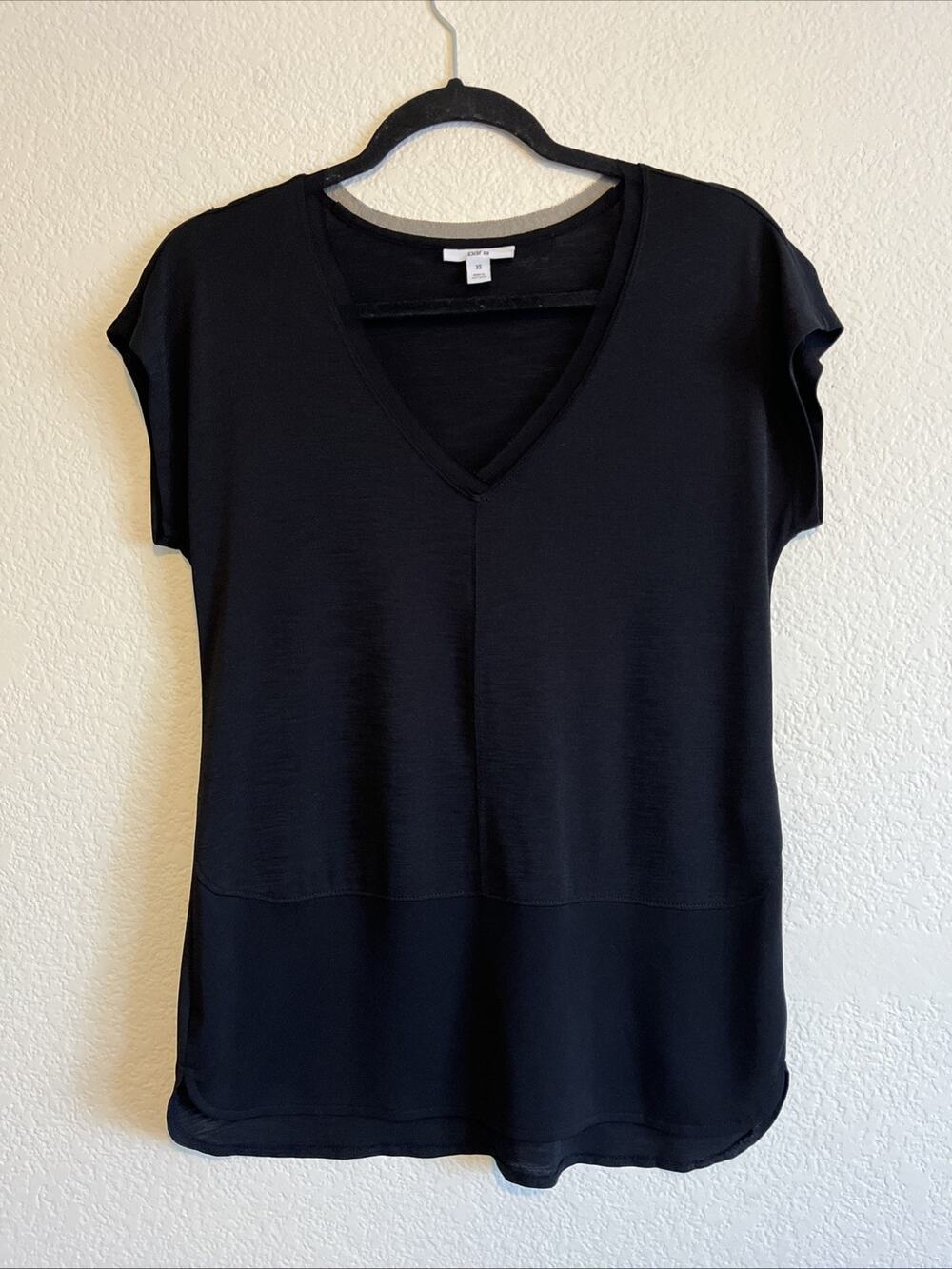 Bar III V Neck Top Sheer Neck Blouse Black New SZ XS